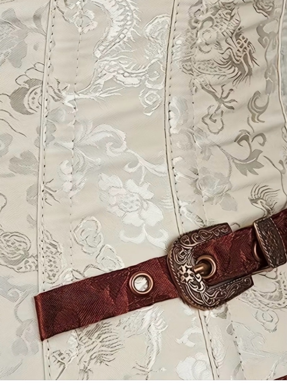 Floral Brocade Corset Top in Brown and Cream - Picture 7 of 8
